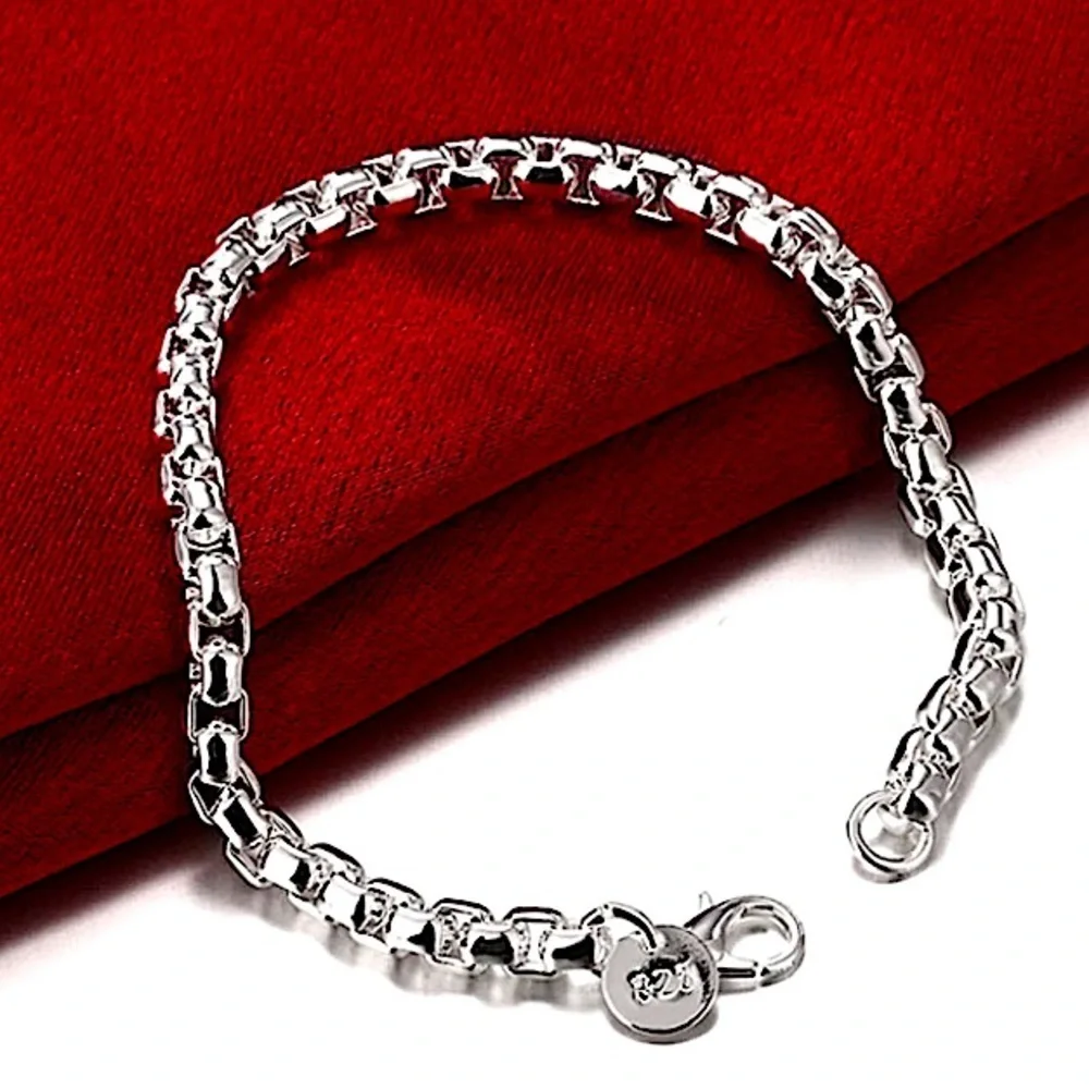 Sterling Silver Box Chain Necklace Bracelet Matching Set - Picture 3 of 6